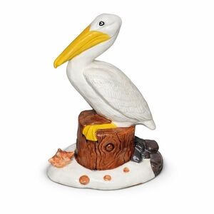 Vintage Large Ceramic Glossy Finish Coastal Perched Pelican Shelf Decor Statue